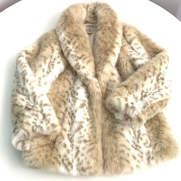 white leopard faux fur coat